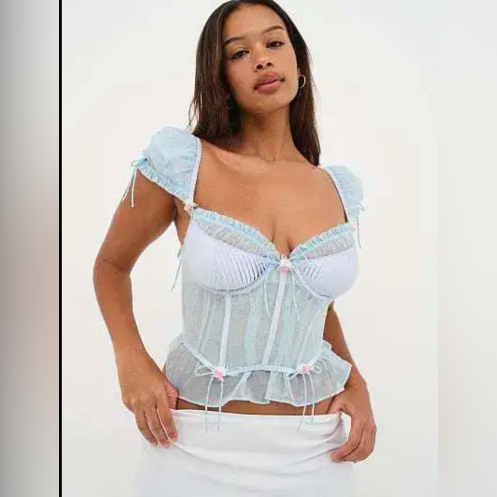 NWOT For Love & Lemons Pale Blue Lace Corset Top